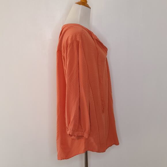 Torrid Coral Dobby Peasant Blouse Popover Rayon Tie Neck 2 - Picture 2 of 11